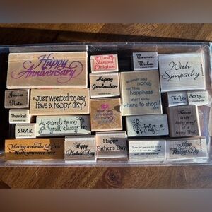 WOODEN RUBBER STAMP SAYINGS Set of 21